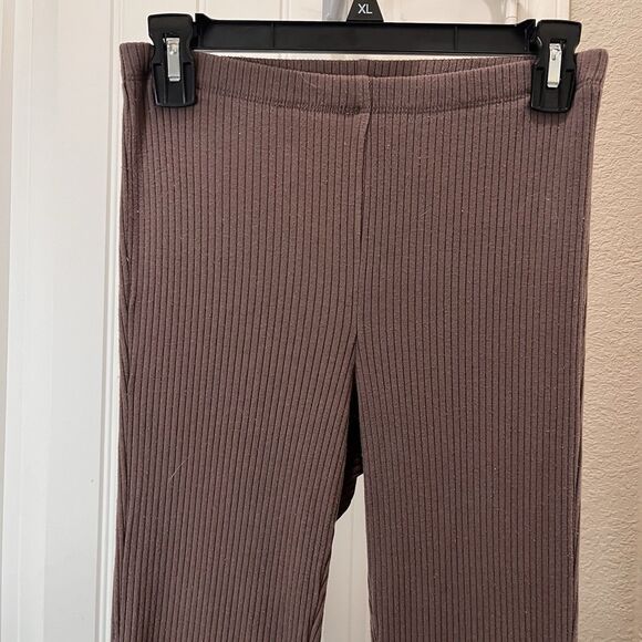 Aerie Kick-It Ribbed Mid Rise Super Flared Pants Brown Womens Size S Pull On - Picture 2 of 11